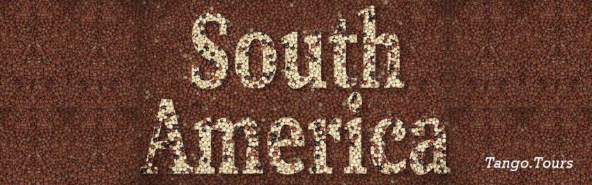 A brown and white logo for south america